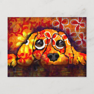 Cartão Postal Cachorro Cachorro Olhos Whimsg Abstrato Floral Lar