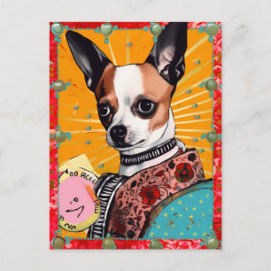 Cartão Postal Cachorro Chihuahua Colagem Colorida