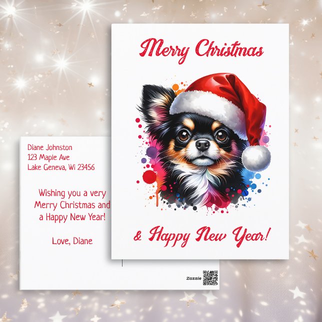Cartão Postal Cachorro Chihuahua no Natal de Santa Hat (Criador carregado)