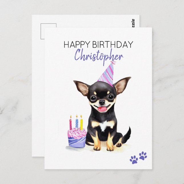 Cartão Postal Cachorro Chihuahua Personalizado Feliz Aniversário (Frente/Verso)