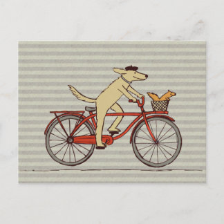 Cartão Postal Cachorro Ciclando com Amigo de Esquilo - Arte Anim