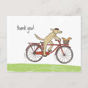Cartão Postal Cachorro Ciclista e Esquilo Caprichoso Obrigado Pe