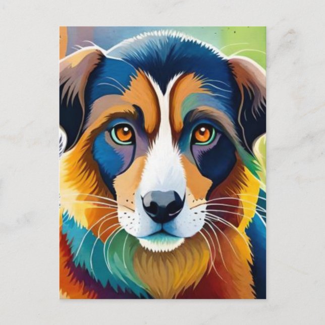 Cartão Postal Cachorro colorido se fecha (Frente)
