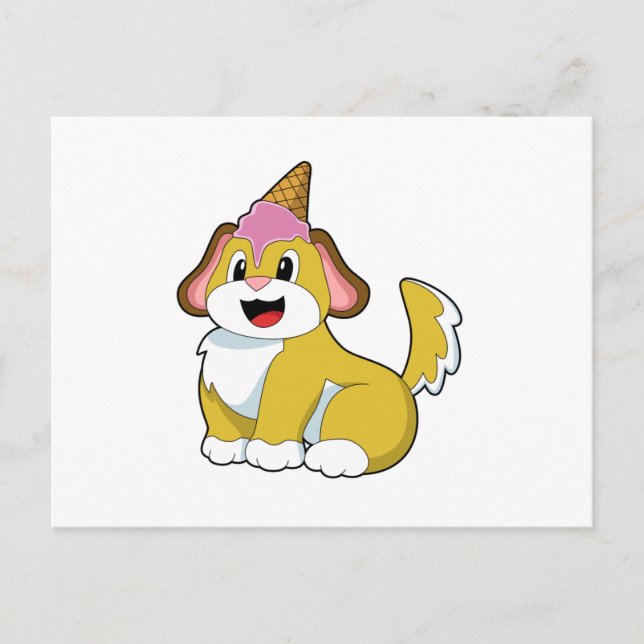 Cartão Postal Cachorro com sorvete de Waffle (Frente)