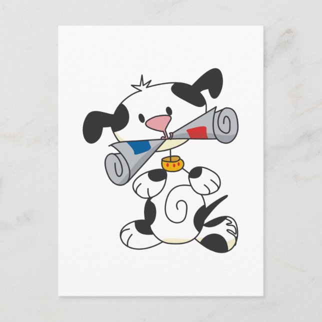 Cartão Postal Cachorro com T-shirts de jornal e presentes (Frente)