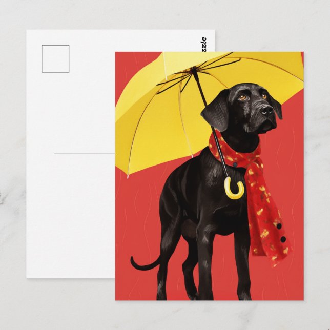 Cartão Postal Cachorro Com Um Guarda-Chuva Amarelo (Frente/Verso)