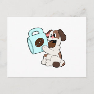 Cartão Postal Cachorro com xícara de café