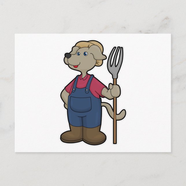 Cartão Postal Cachorro como agricultor com Rake & Hat (Frente)