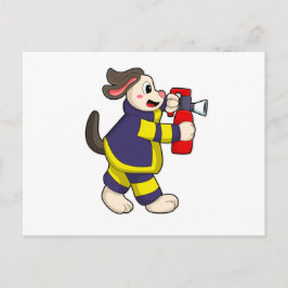 Cartão Postal Cachorro como Bombeiro com Extintor de Incêndio