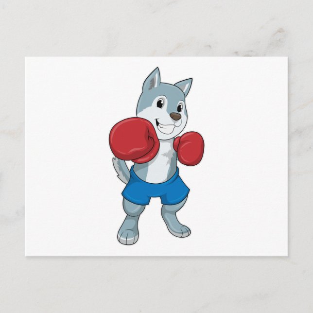 Cartão Postal Cachorro como Boxer com luvas de boxe (Frente)