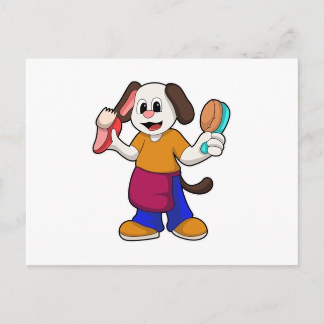 Cartão Postal Cachorro como Cabeleireiro com Navalha (Frente)