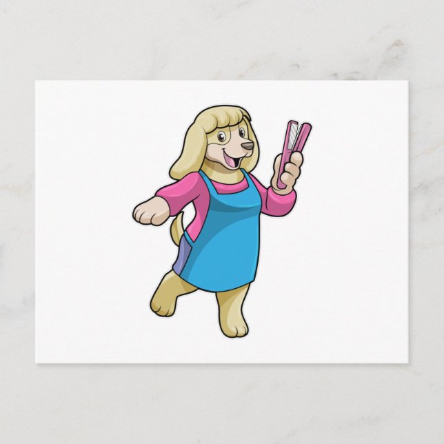 Cartão Postal Cachorro como Cabelereiro com Pente (Frente)