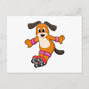 Cartão Postal Cachorro como Patinador com patins em linha