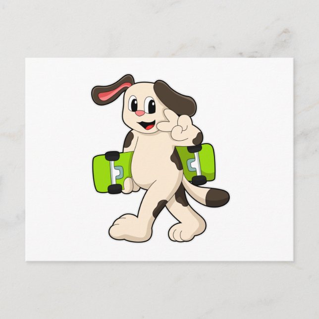 Cartão Postal Cachorro como Skatista com Skate (Frente)
