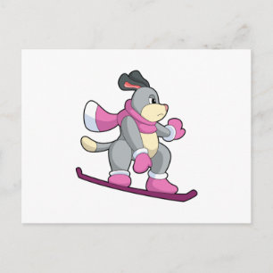 Cartão Postal Cachorro como Snowboarder com Sonowboard