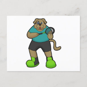 Cartão Postal Cachorro como tenista com raquete de tênis