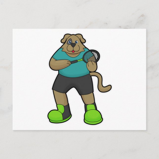 Cartão Postal Cachorro como tenista com raquete de tênis (Frente)
