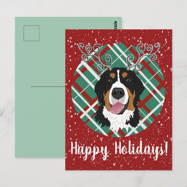 Cartão Postal Cachorro da Montanha Bernese de Natal (Frente/Verso)