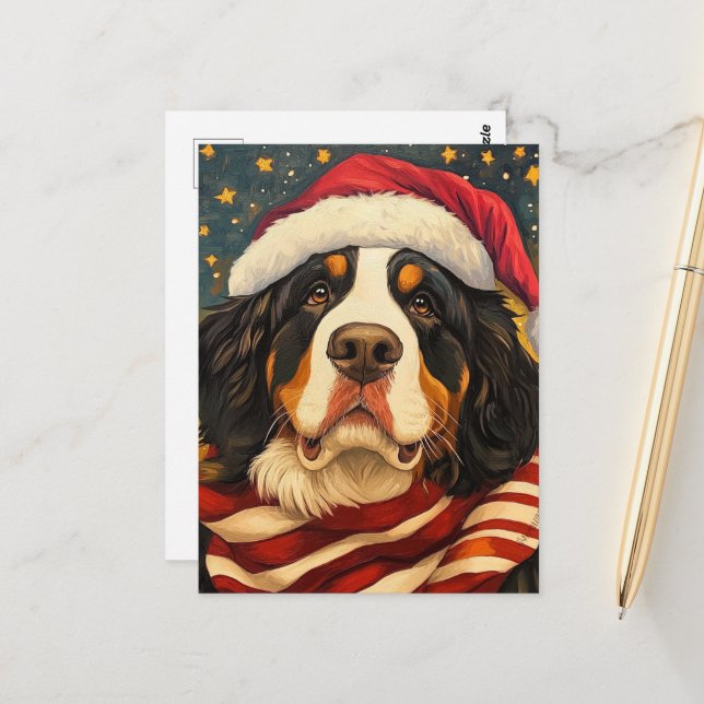 Cartão Postal Cachorro da Montanha Bernese de Natal (Frente/Verso In Situ)
