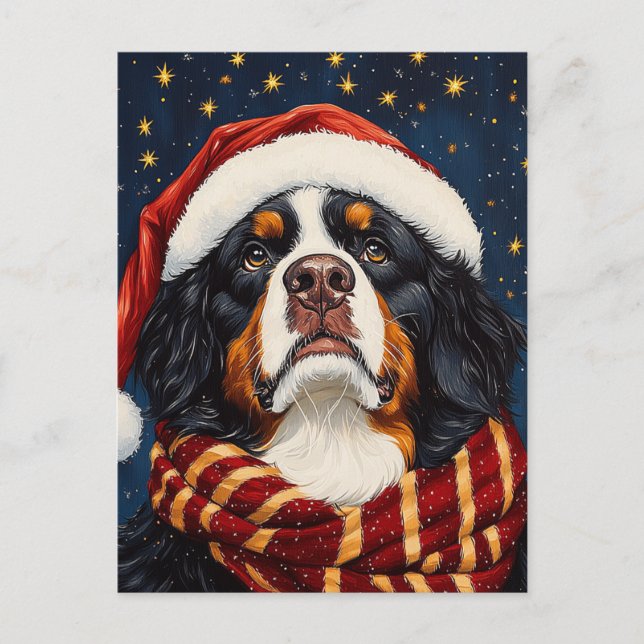 Cartão Postal Cachorro da Montanha Bernese de Natal bonito em Sa (Frente)