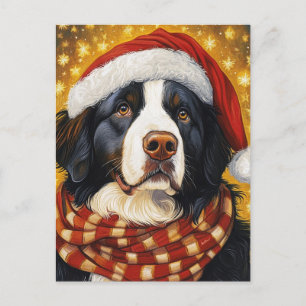 Cartão Postal Cachorro da Montanha Bernese de Natal em Santa Hat
