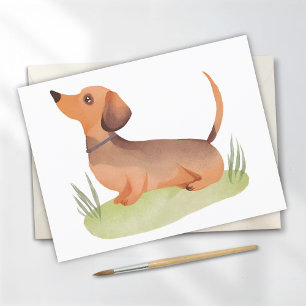 Cartão Postal Cachorro Dachshund Aquarela de Cachorro Fofo Ani