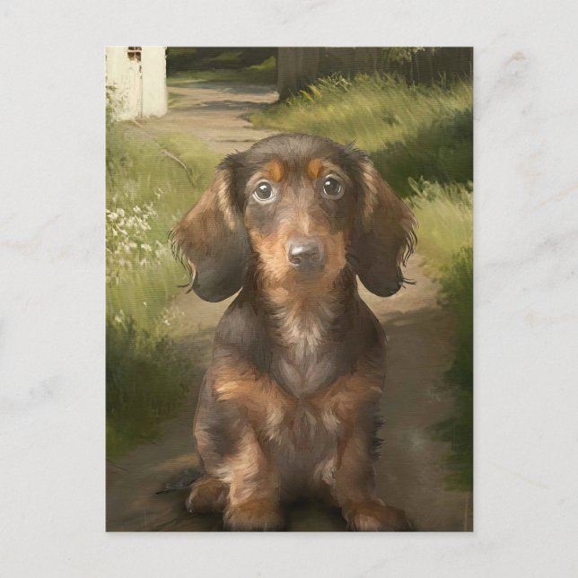 Cartão Postal Cachorro Dachshund Marrom Tan Amante de Cachorro P (Frente)