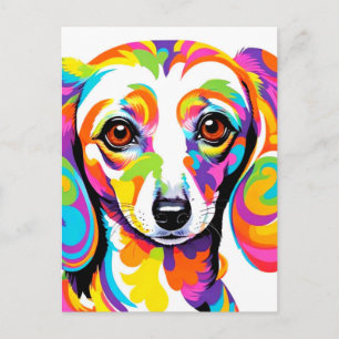 Cartão Postal Cachorro Dachshund Psicodélico Multicolorido