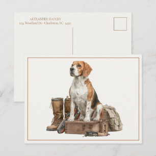 Cartão Postal Cachorro de Caça em Aquarela Estilo Vintage
