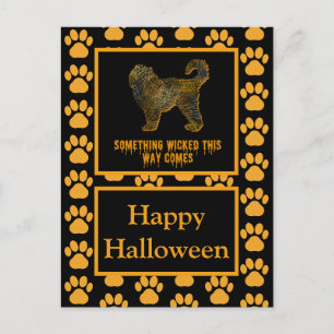 Cartão Postal Cachorro de Cockapoo Diversão Laranja Halloween