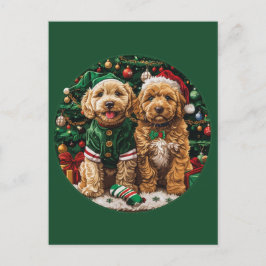 Cartão Postal Cachorro de Goldendoodle de Natal