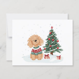 Cartão Postal Cachorro de Goldendoodle de Natal