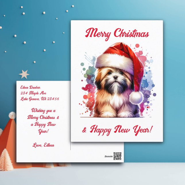 Cartão Postal Cachorro de Lhasa Apso no Natal (Criador carregado)