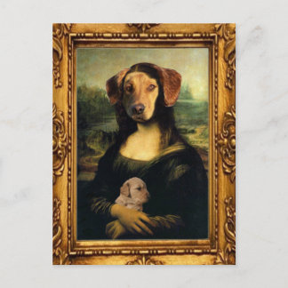 Cartão Postal Cachorro de Mona Lisa - Golda Lisa - Retrato Famos