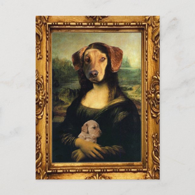 Cartão Postal Cachorro de Mona Lisa - Golda Lisa - Retrato Famos (Frente)