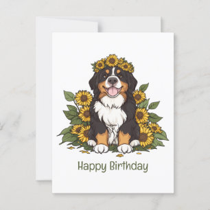 Cartão Postal Cachorro de Montanha Bernês de Aniversário Coroa d