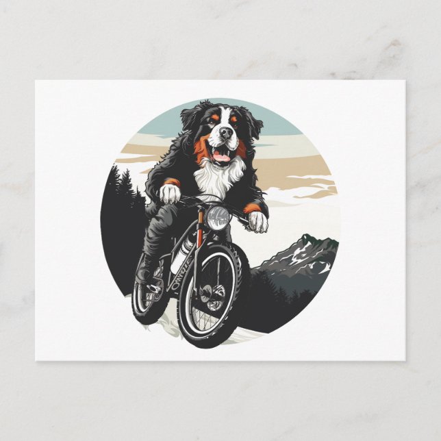 Cartão Postal Cachorro De Montanha Bernese Andando De Bicicleta  (Frente)