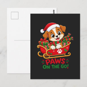 Cartão Postal Cachorro de Natal Fofo em Trenó