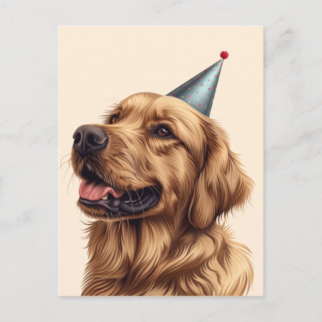 Cartão Postal Cachorro de Ouro de Aniversário (Frente)