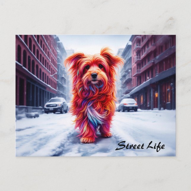 Cartão Postal Cachorro de rua adorável em uma paisagem gelada na (Frente)