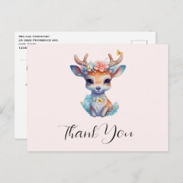 Cartão Postal Cachorro de veado com traficantes e flores Obrigad