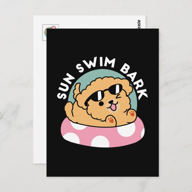 Cartão Postal Cachorro de verão - Cachorro flutuante com óculos  (Frente/Verso)