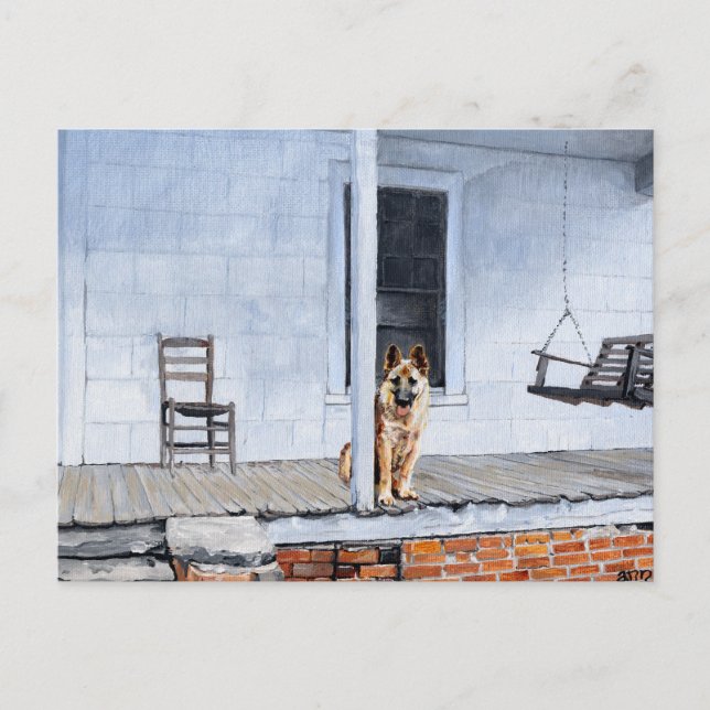Cartão Postal Cachorro do german shepherd na varanda (Frente)