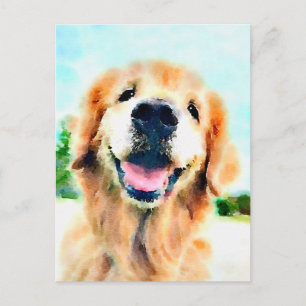 Cartão Postal Cachorro do Retriever de ouro em Pensamento de Aqu