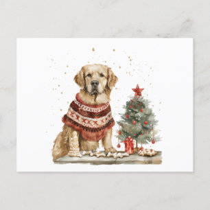 Cartão Postal Cachorro do Retriever do Ouro de Natal