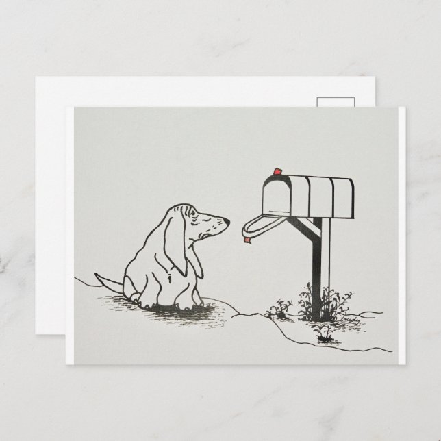 Cartão Postal Cachorro Doente Esperando por algum email (Frente/Verso)