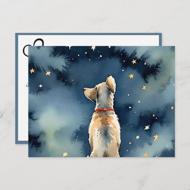 Cartão Postal Cachorro em Aquarela Com Estrelas de Condolências  (Frente/Verso)