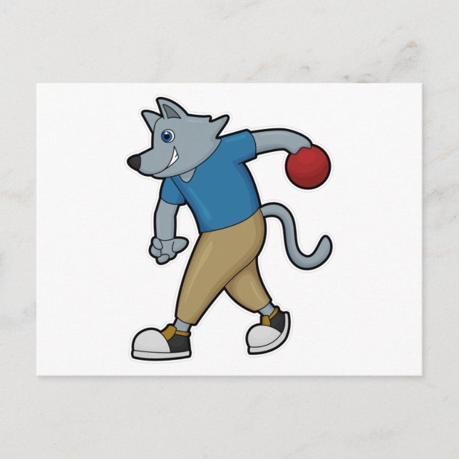 Cartão Postal Cachorro em Boliches com Bola de boliche (Frente)