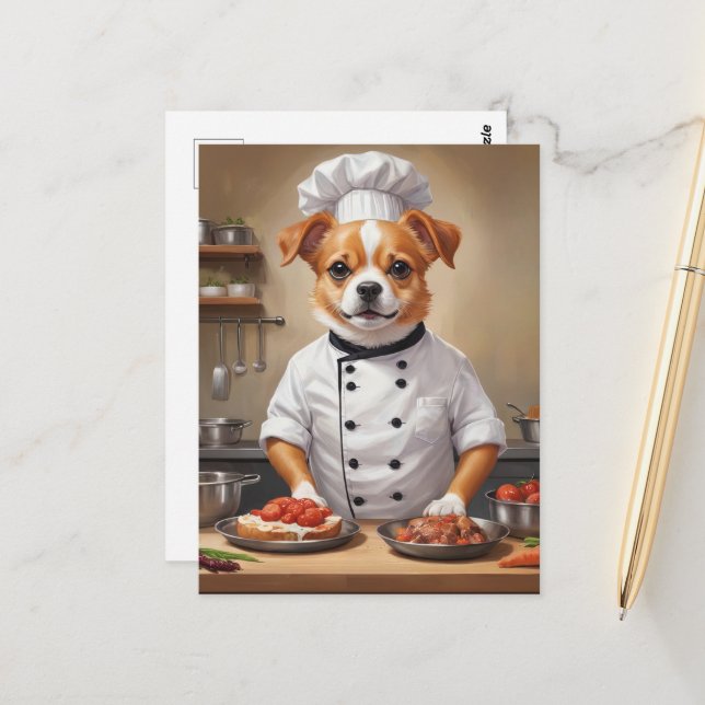 Cartão Postal Cachorro Engraçado Chef Comida Pet Boneco (Frente/Verso In Situ)