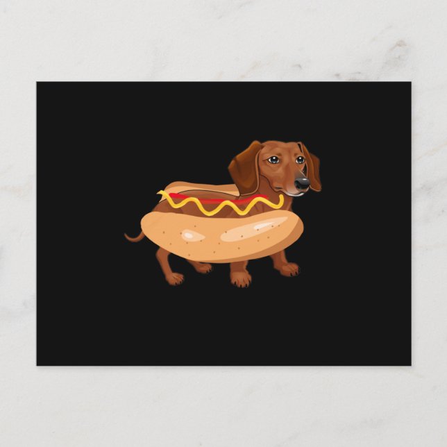 Cartão Postal Cachorro engraçado Dachshund Cachorro-Quente Comid (Frente)